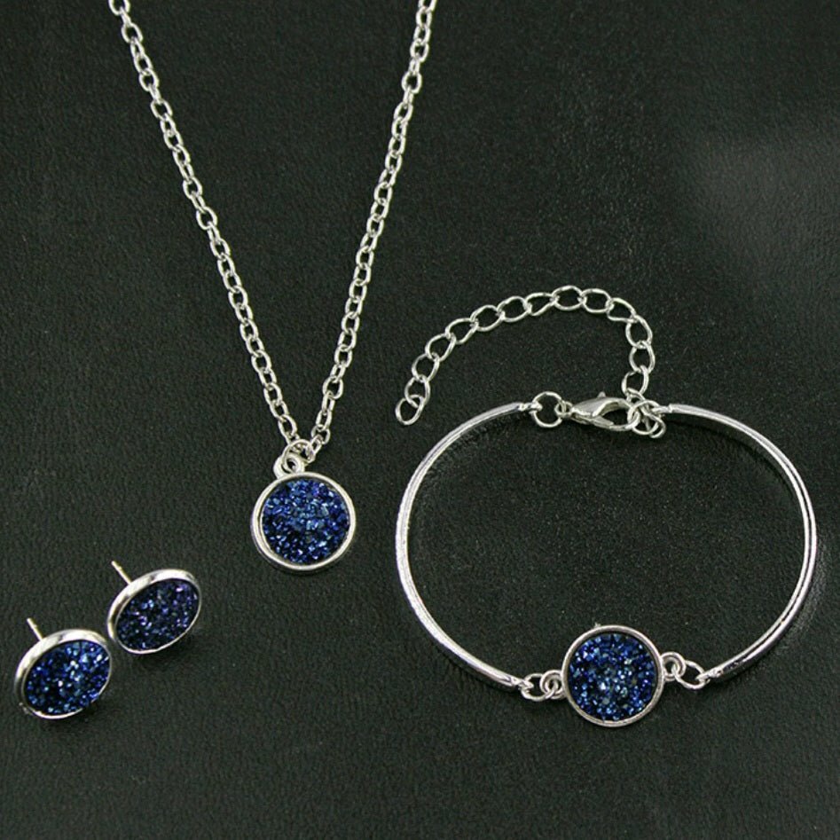 *Your Choice of 9 Colors!* Druzy 3-Piece Jewelry Set