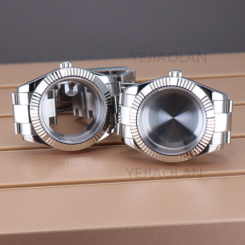 36/40mm Silvery Watch Case+Strap+Cyclops Sapphire Glass For Seiko NH35 Movement
