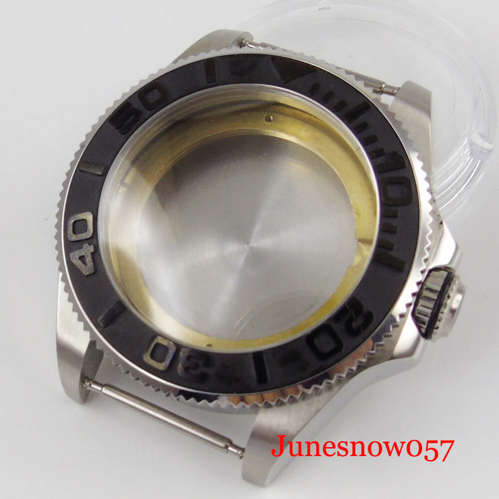 43mm Watch Case Sapphire Glass Ceramic Brushed Insert fit MIYOTA 8215 Movement