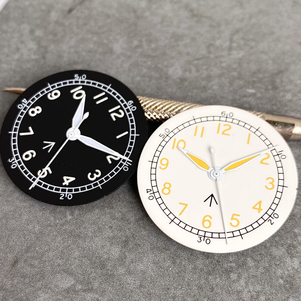 Black White Watch Dial 29mm Lume Mark Yellow Hand Fit NH35 NH36 NH38 Dive Watch