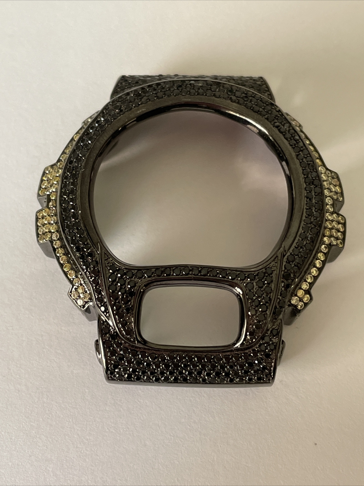 Casio G- Shock DW-6900 Black Steel Cubic Zirconia Yellow & Black CZ Watch Bezel