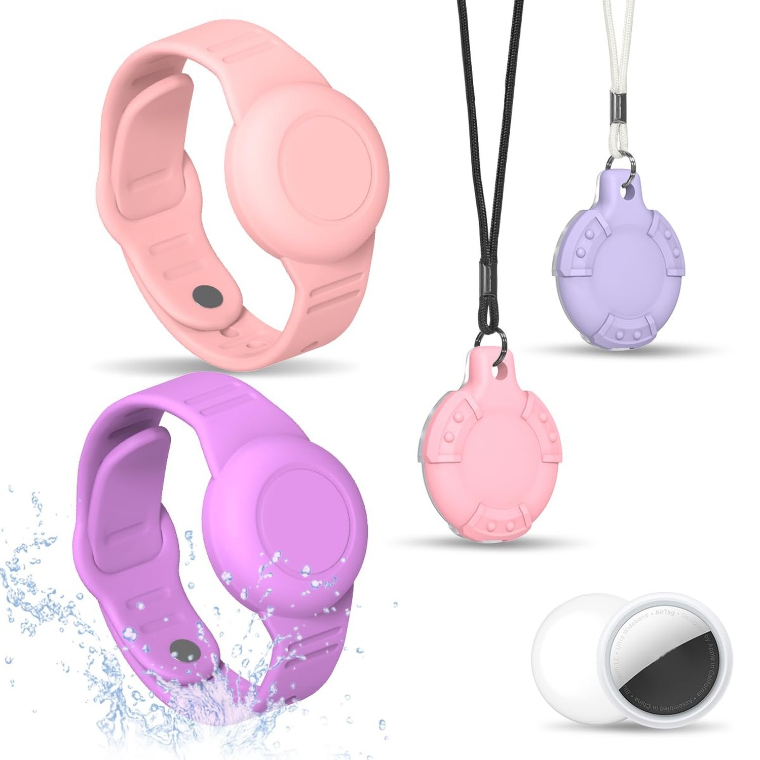 4 Pack for AirTag Bracelet & Air tag Necklace, Soft Silicone Wristband Air Ta…