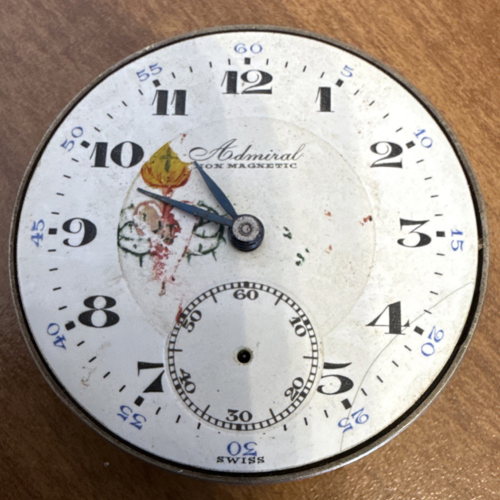 Admiral Mechanical Non-Magnetic 15 Jewels Pocket Watch Movement 40mm Painted