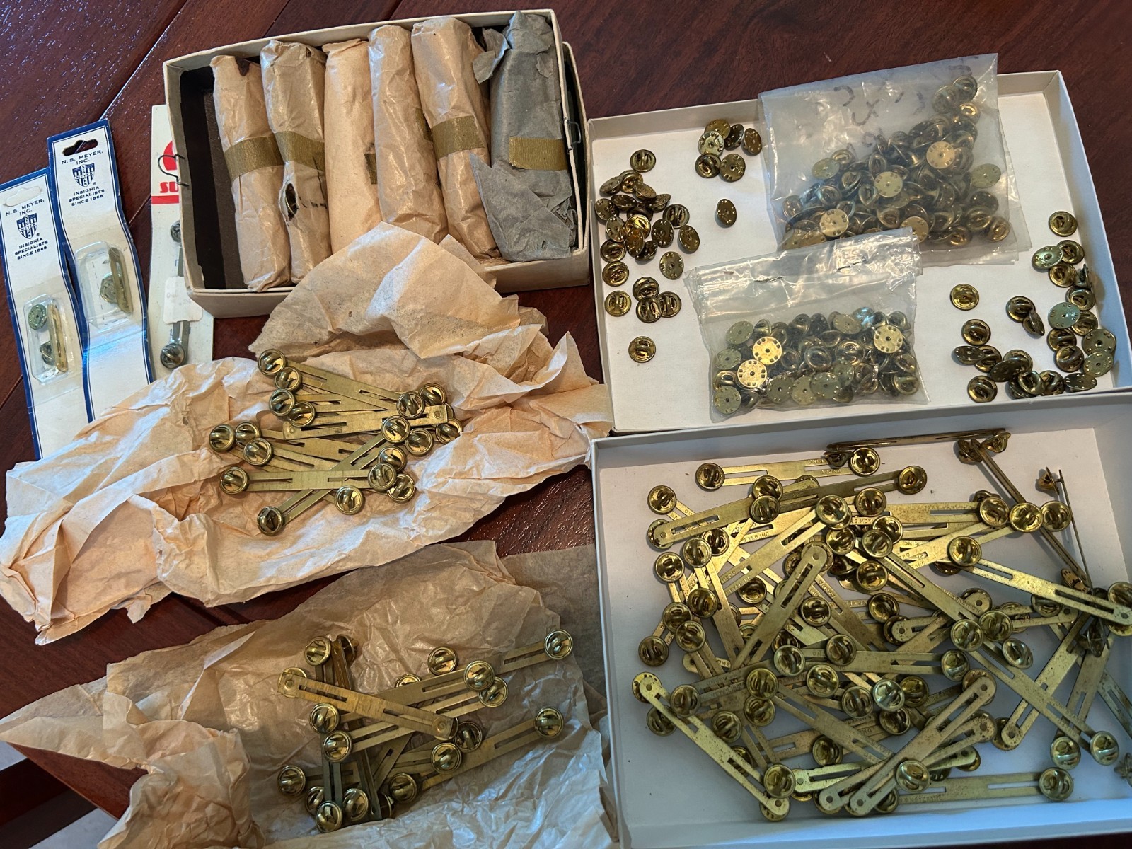 100+ Military Double Base Bar Brass, Clutch Back, Butterfly Fastener Clasps