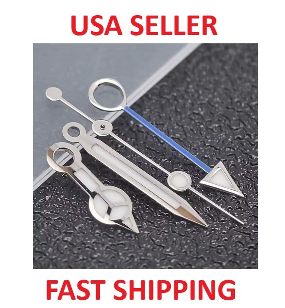 Silver/Blue GMT Hands Fits Seiko NH34, 4R34, SSK, Green luminous — USA SELLER