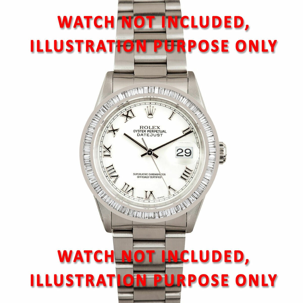 2.75CT BAGUETTE NATURAL DIAMOND BEZEL 14KW FOR ROLEX 36MM DATEJUST, PRES WATCH