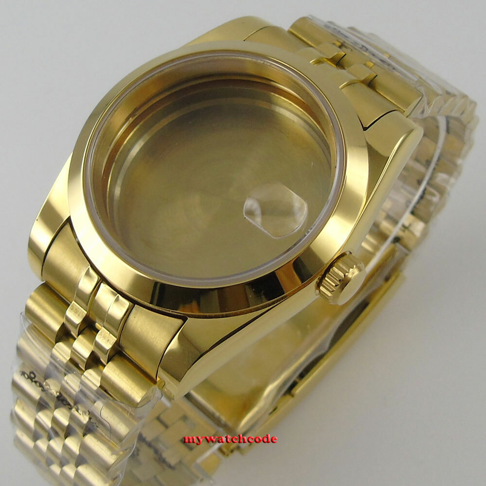 36mm 39MM sapphire glass golden Watch Case fit eta 2836 2824 8215 NH35 NH36 8215