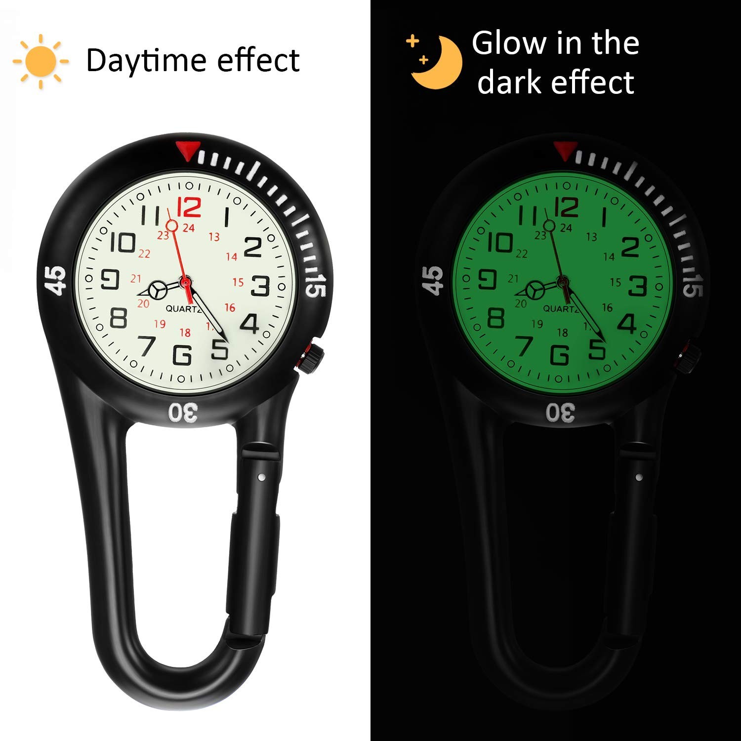 Hicarer 2 Pieces Clip on Quartz Watch Backpack Fob Belt Glow in The Dark Unis…