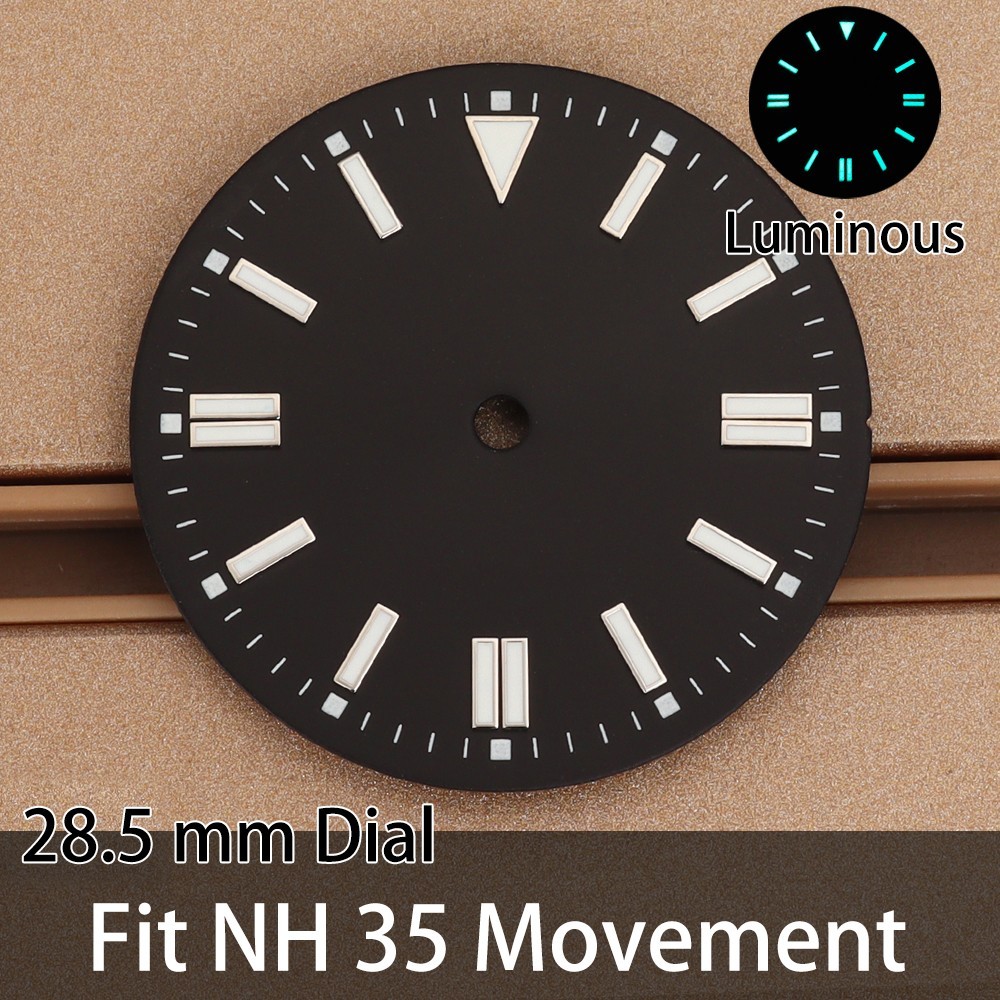 28.5mm Plain Blank Watch Dials 24Hours C3 Green Luminous For Seiko NH35 Movement