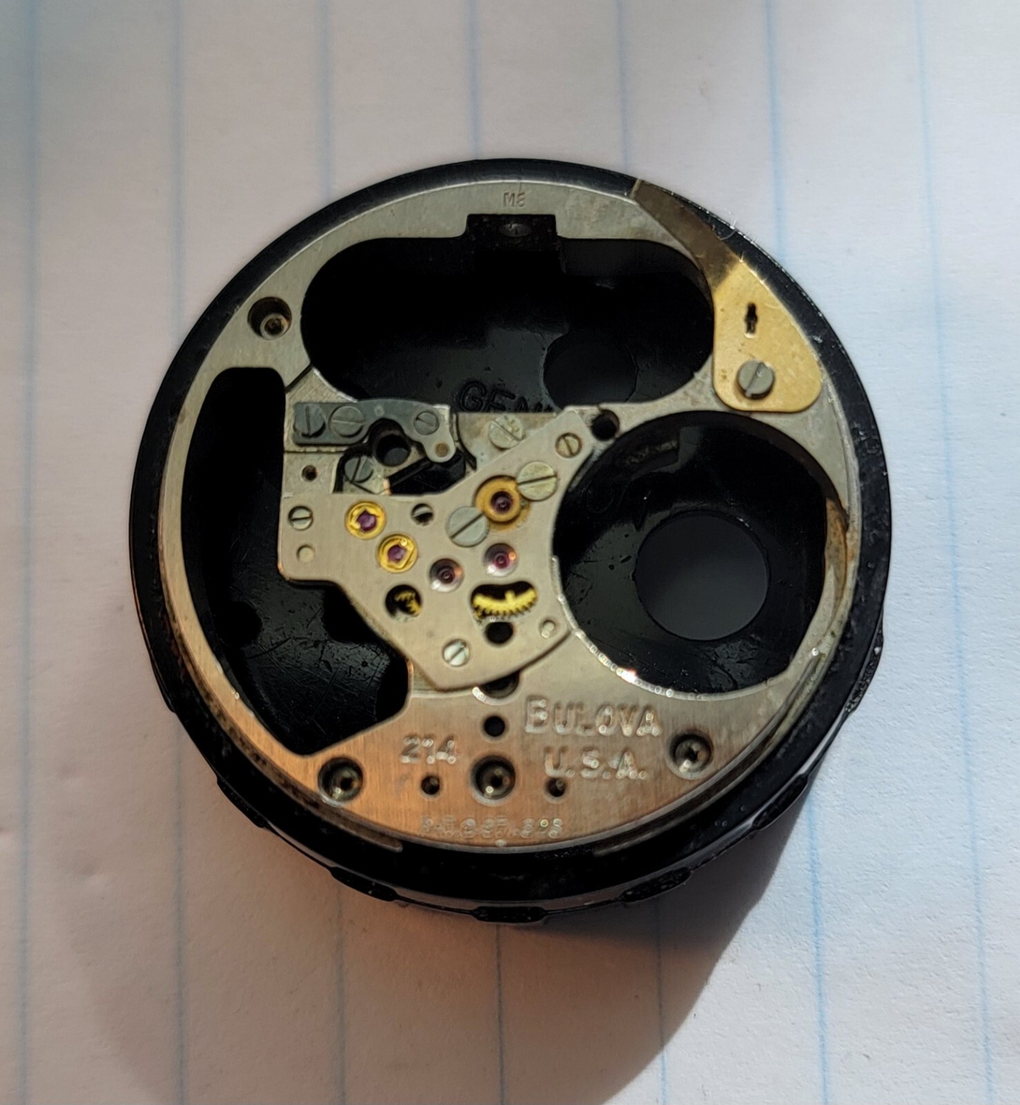 Vintage Bulova Accutron 214 Part 709 Movement Pillar Plate USA M8 1968