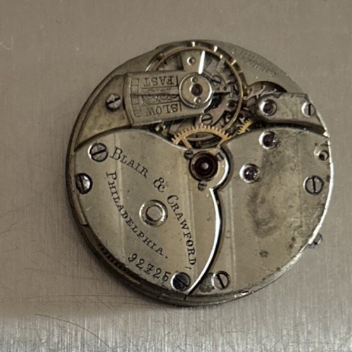 Antique Blair & Crawford Philadelphia Pocket Watch Movement Fancy face & Crystal