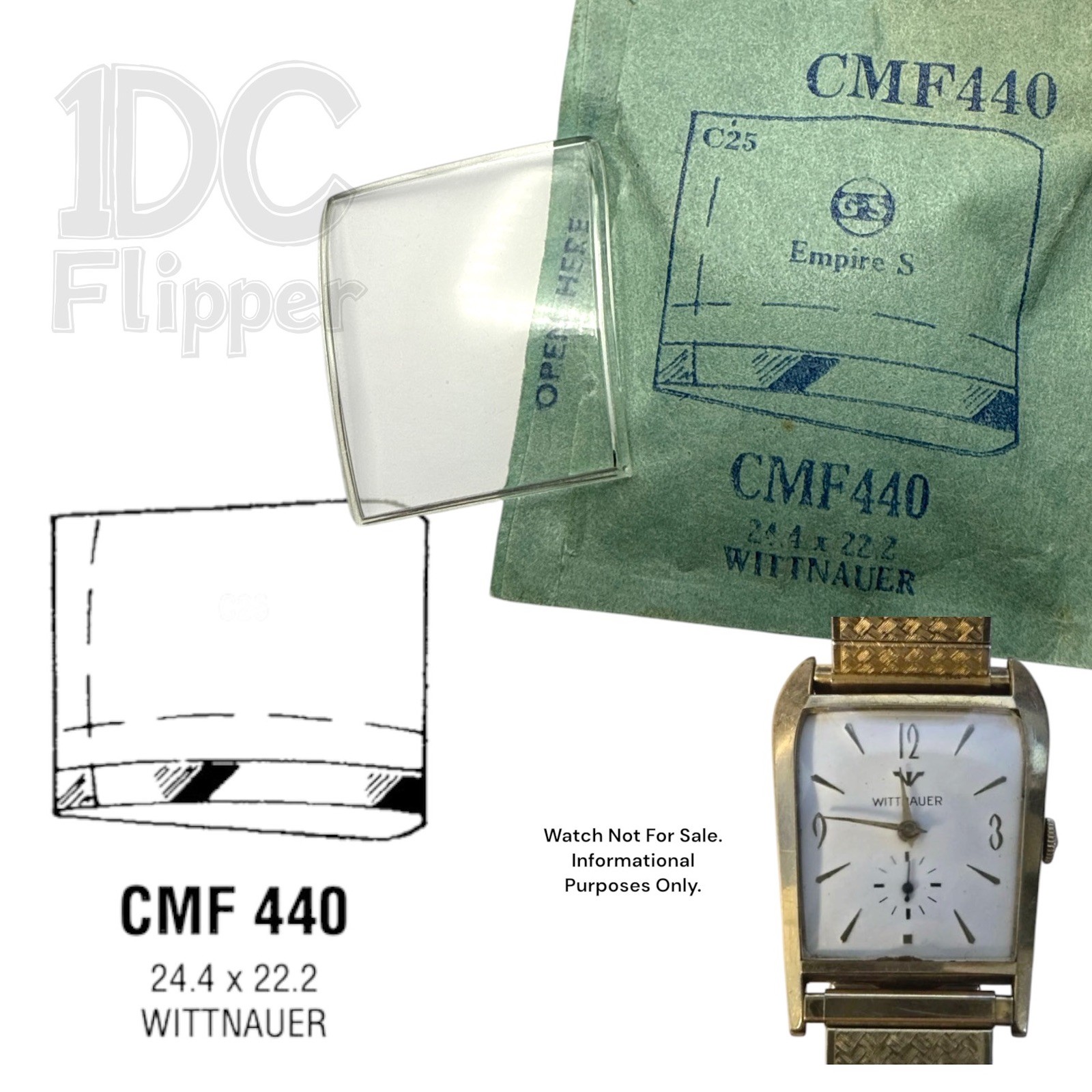 Wittnauer Fancy Crystal G-S CMF440 24.4 x 22.2 Empire S Trapezoid Shape NOS