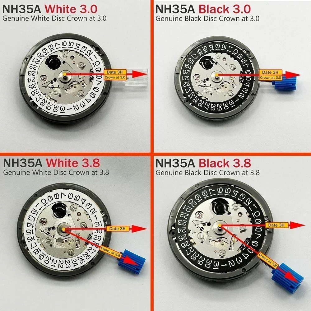 SEIKO (TMI) NH35 NH35A AUTOMATIC WATCH MOVEMENT DATE AT 3H WHITE BLACK DISC