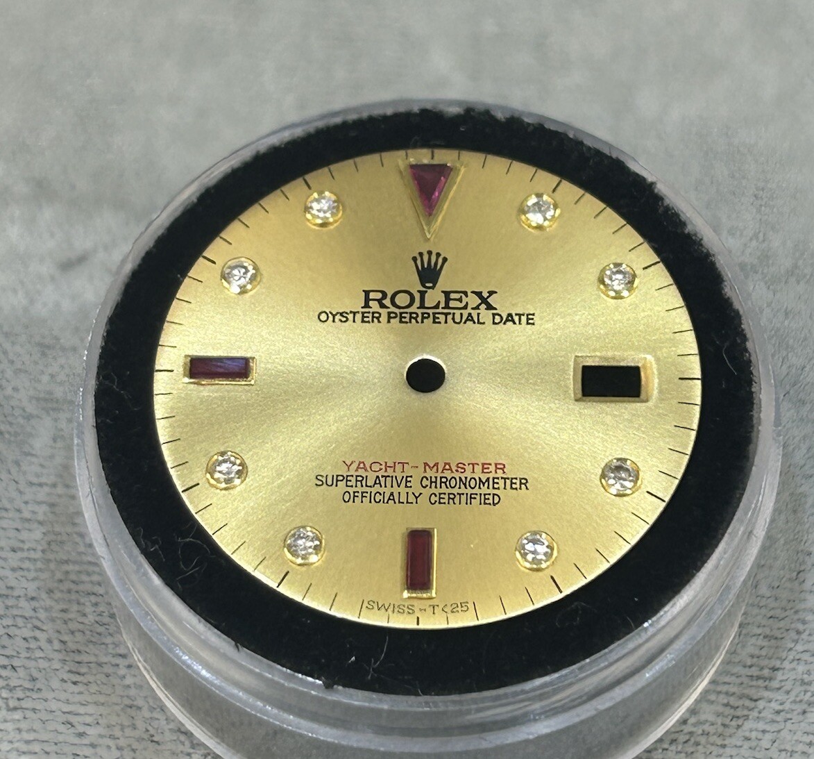 Rolex Yachtmaster Champagne Dial Custom Diamond Ruby Markers For Model 16623