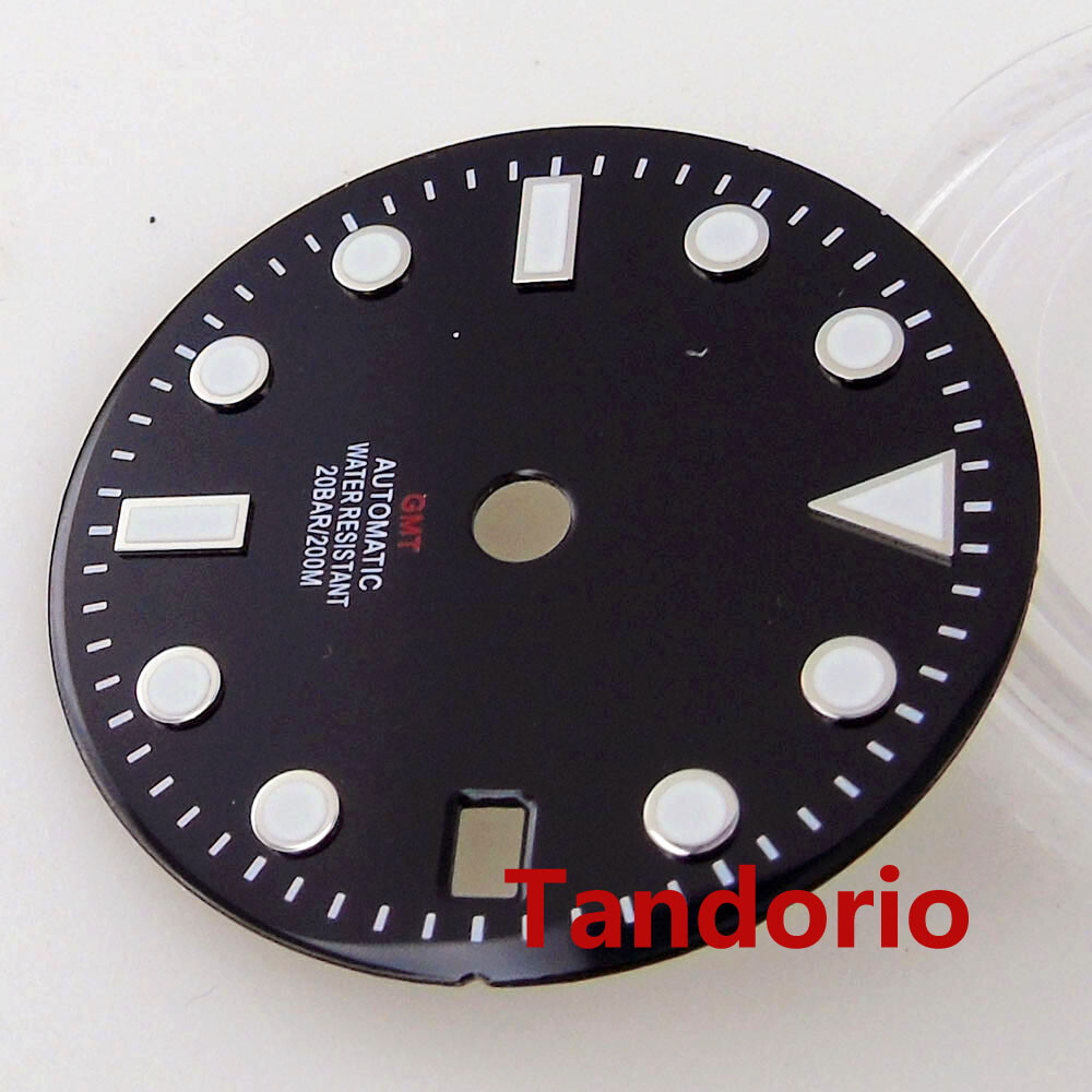 29mm Bliger Black Dial Face Fit NH34A NH34 GMT Automatic Movement Date Luminous