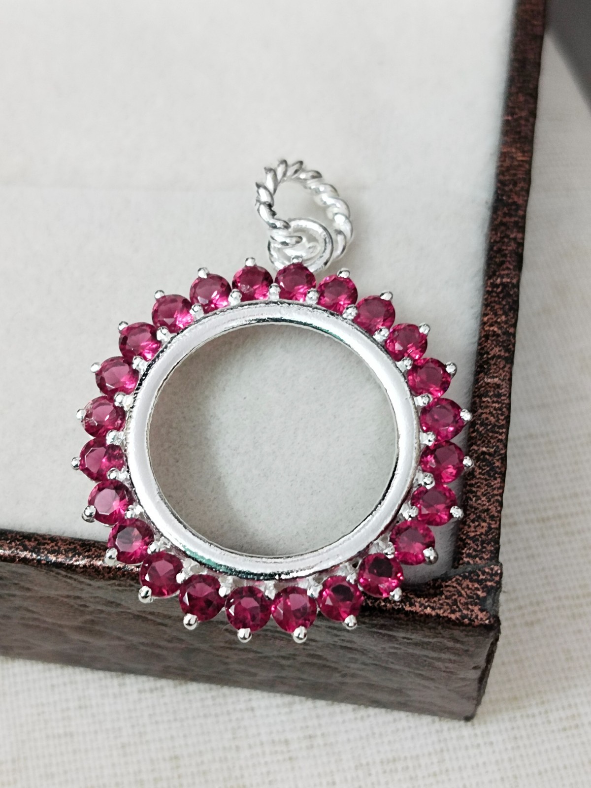 925 Sterling Silver Round Blank Bezel Pendant setting prong Cubic pink CZ Tools