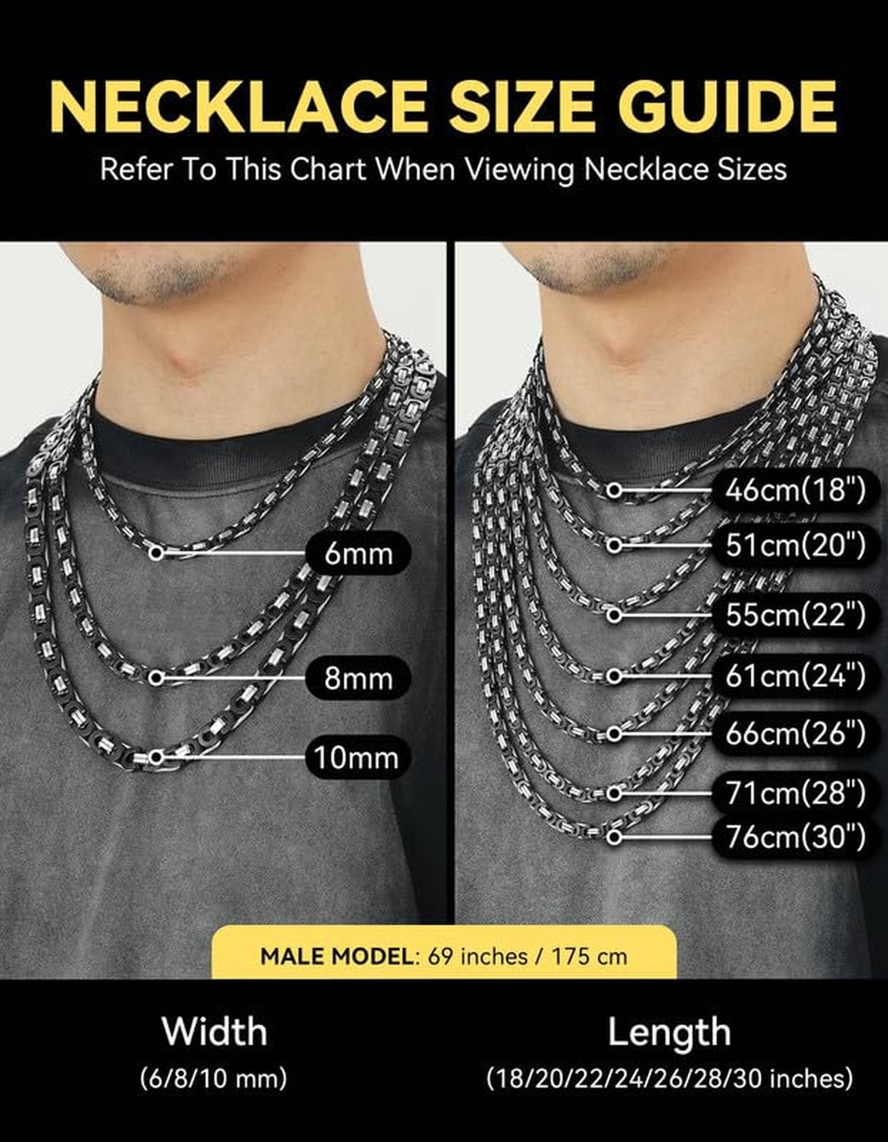 ChainsHouse Flat Byzantine Link Necklace for Men 6mm/8mm/10mm Width, 18K Gold…