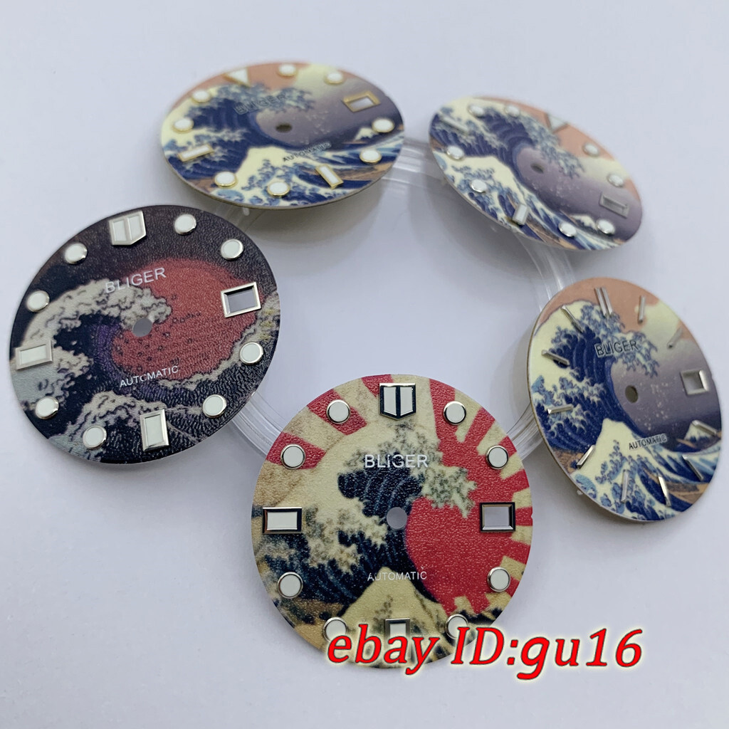 29mm super green luminous Kanagawa Surfing watch Dial fit NH35 NH36 movement
