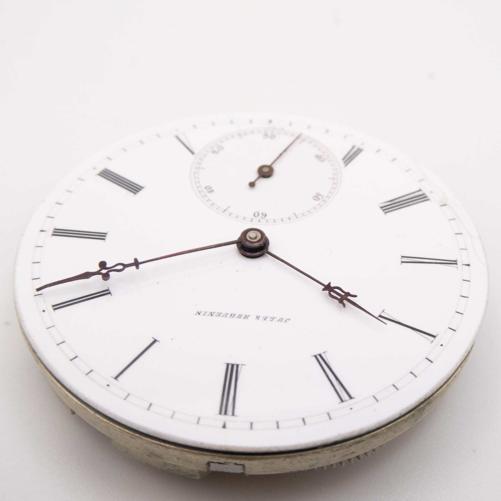 Jules Huguenin 38.4 mm Key Wind / Set Antique Pocket Watch Movement, Keeps Time