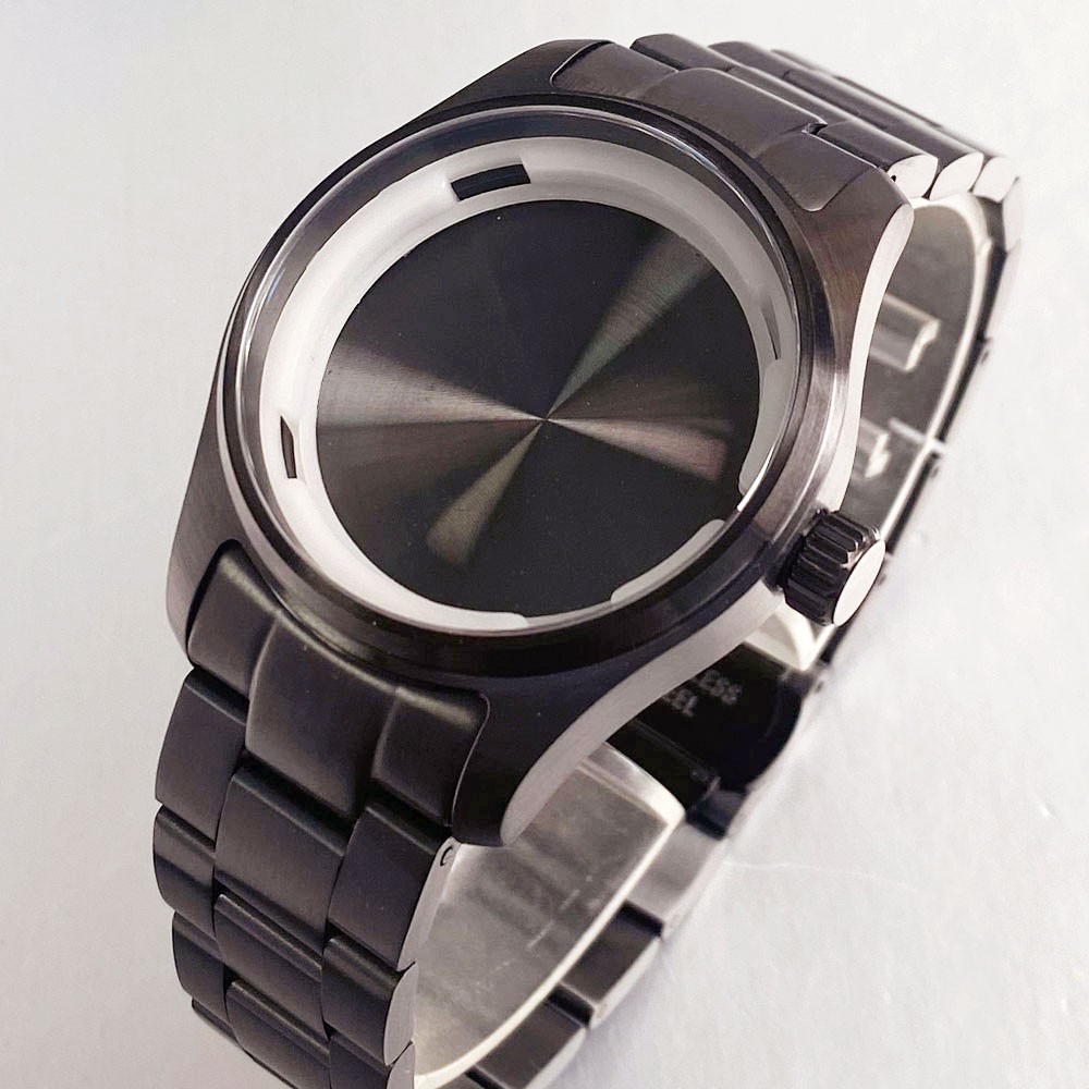 39mm Retro Pilot Watch Case BlackPVD 20ATM For NH35 NH36 ETA2824 PT5000 Bracelet