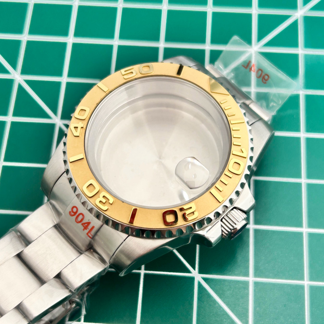 Gold Ceramic Bezel Silver 20ATM 40mm Watch Case Strap Mod Fit NH34 NH35 NH36