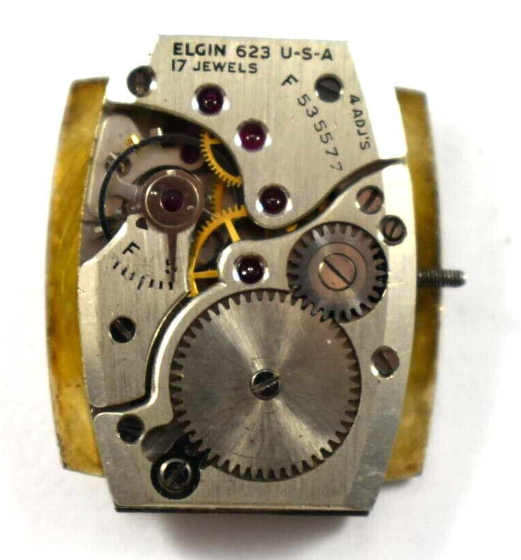Vintage Elgin Manual Wind 17J 623 Wrist Watch Movement lot.fj