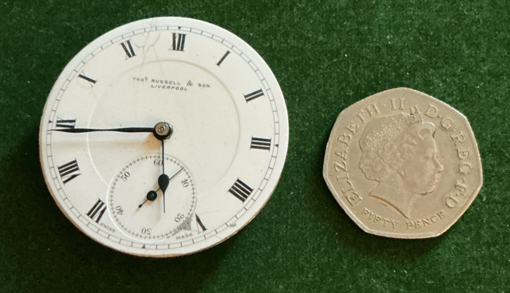 Vintage Men’s Thos Russell & Son Liverpool Pocket Watch Movement & Face Only S/r