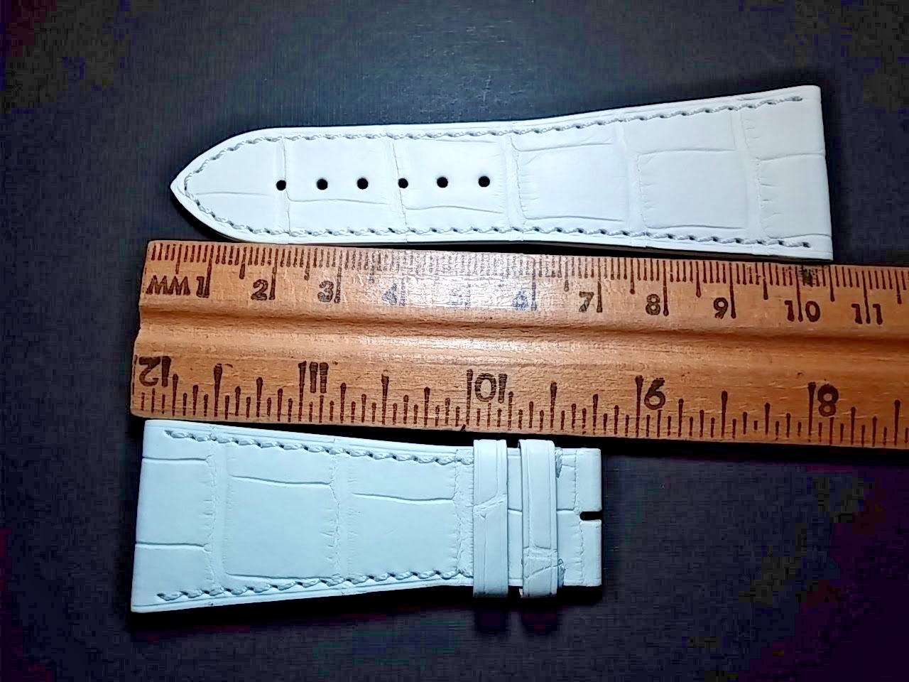 Genuine Milus 28/20mm, WHITE, with white stitch, no buckle, genuine leather