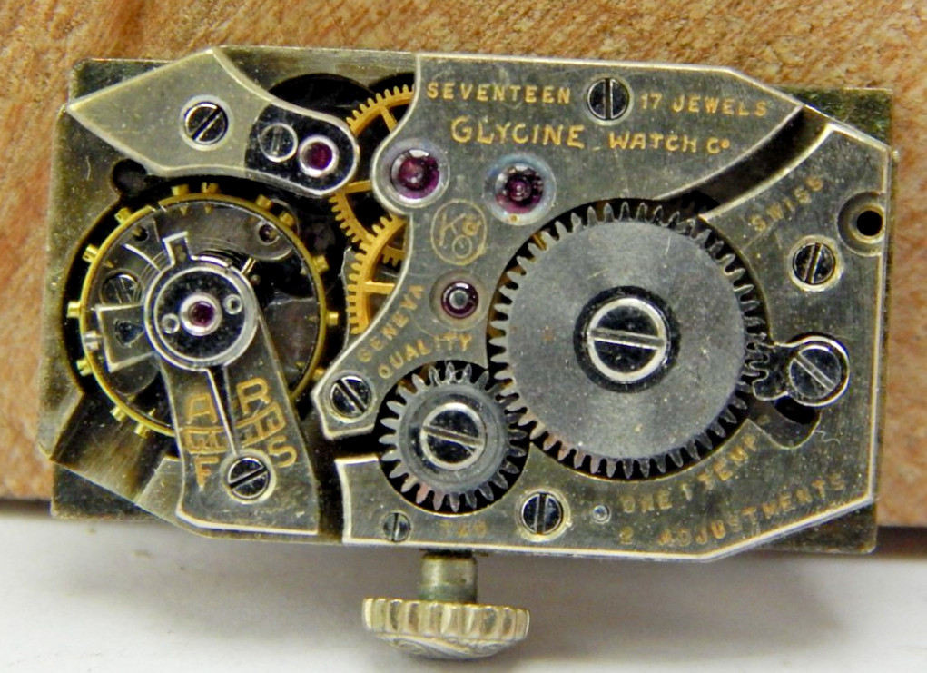 Vintage Glycine watch co 17 jewel 2 adjustment art deco wrist watch movement