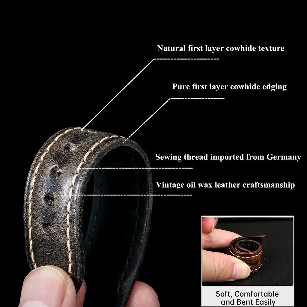 Premium Leather Watch Strap 20mm 22mm 24mm Replacement Band