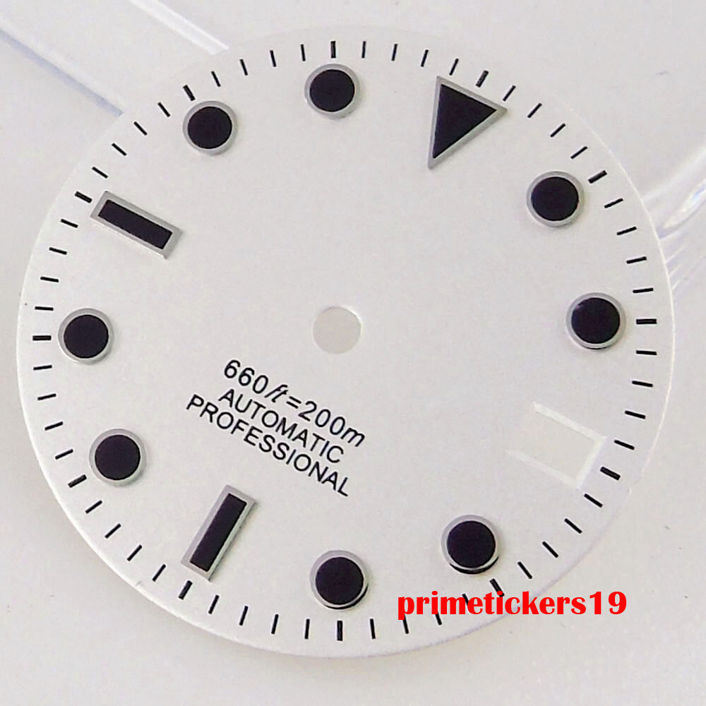 28.5mm Black/White/Green Sterile Watch Dial Face Hands Date Window Fit NH35 Movt