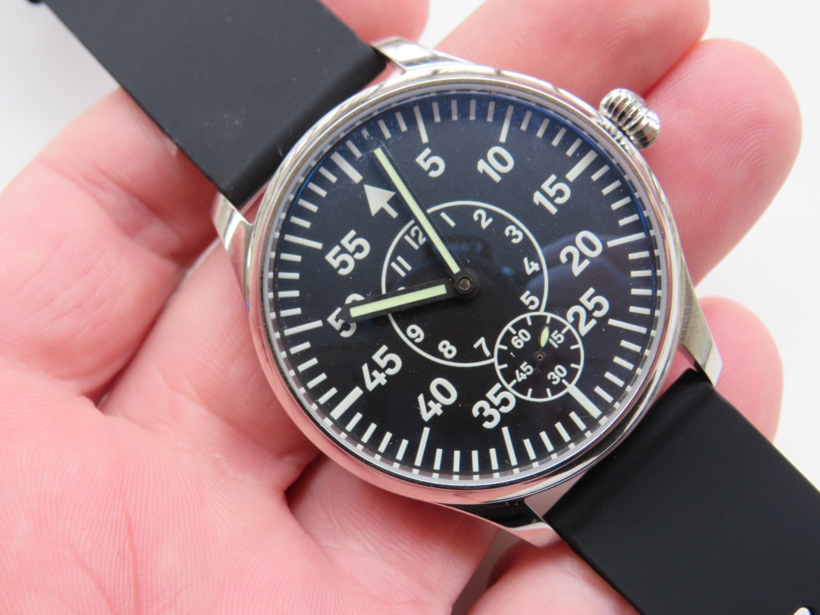 Custom made conversion men’s Arnex Pilot wristwatch Eta movement works well