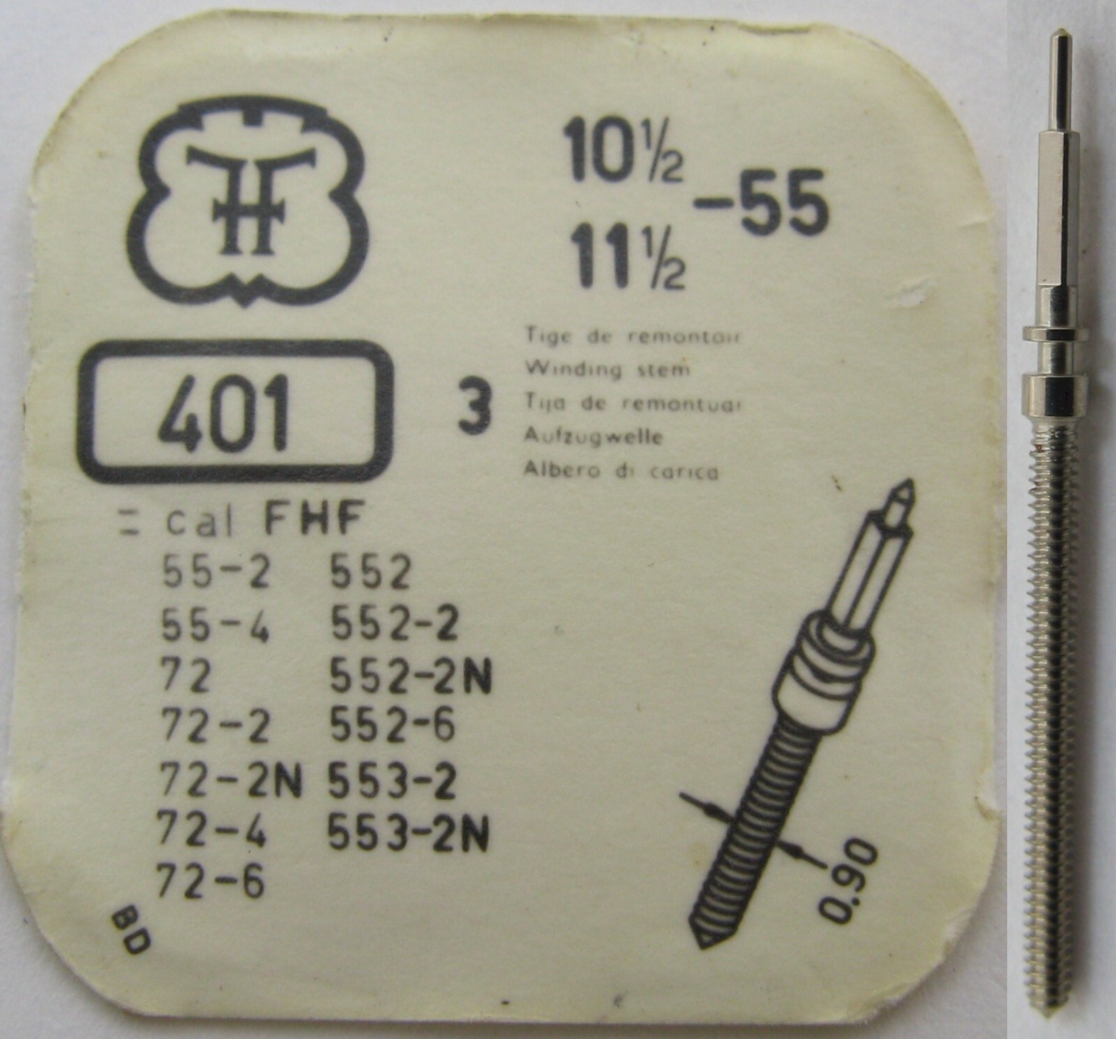 FHF 55 72 725 729 551 552 + … watch parts winding stem #401 x1 tap 10