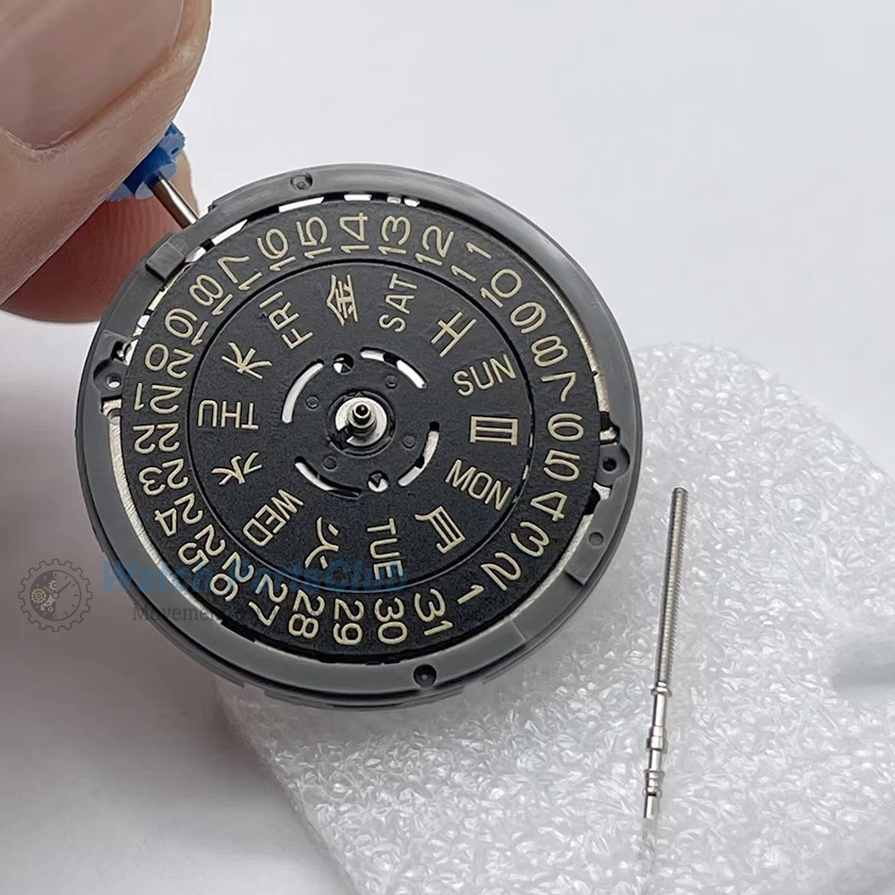 SII NH36 Watch Movement Black-Gold Datewheel CROWN at 3.0/3.8 in Japanese Kanji