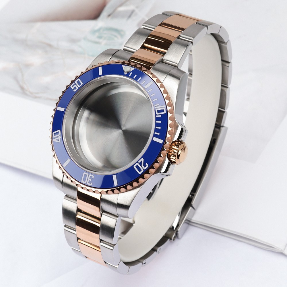 40mm Pilot Watch Case+Oyster Bracelet Everose Gold Steel For Japan NH35 ETA 2824