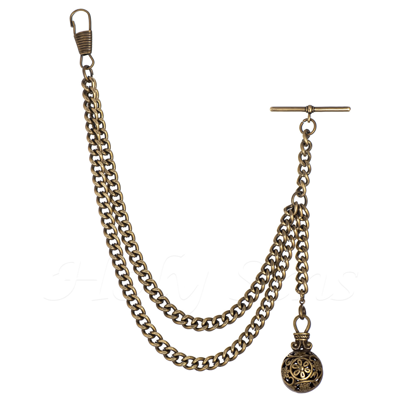 Brand New Bronze Single Albert Pocket Watch Fob Chain With Pendant