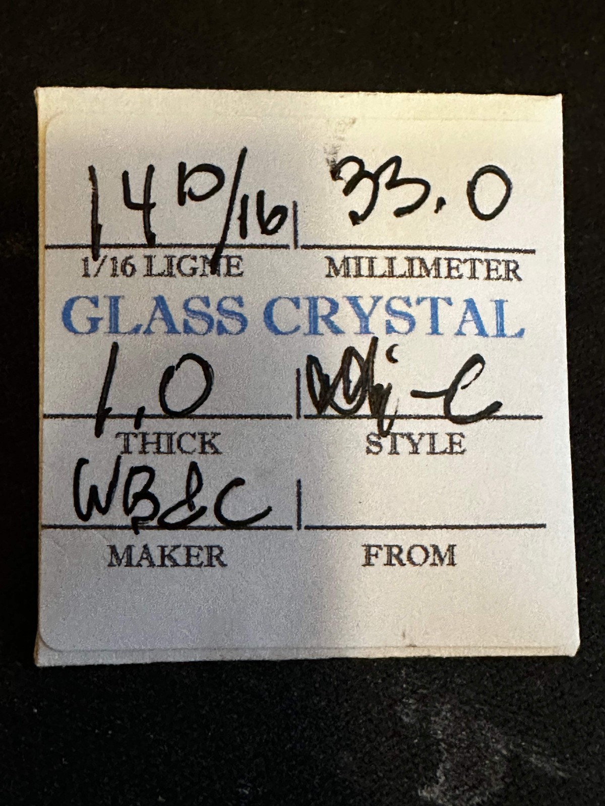 W. B. & C. Vintage Glass Watch Crystal 14-10/16 (~33.0mm) – NOS