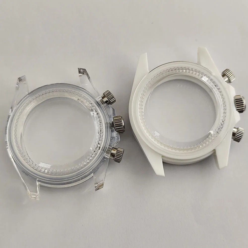 39.3mm Transparent Watch Case Acrylic Case for VK63 Movement Wristwatch Parts
