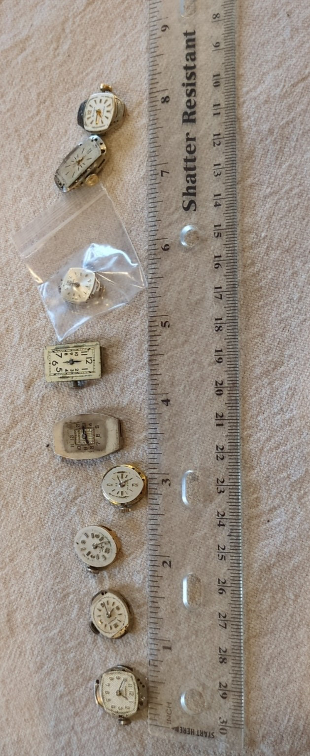 Lot of 9 Vintage Ladies Dress Watch Movements For Parts or Repairs. See Pictures