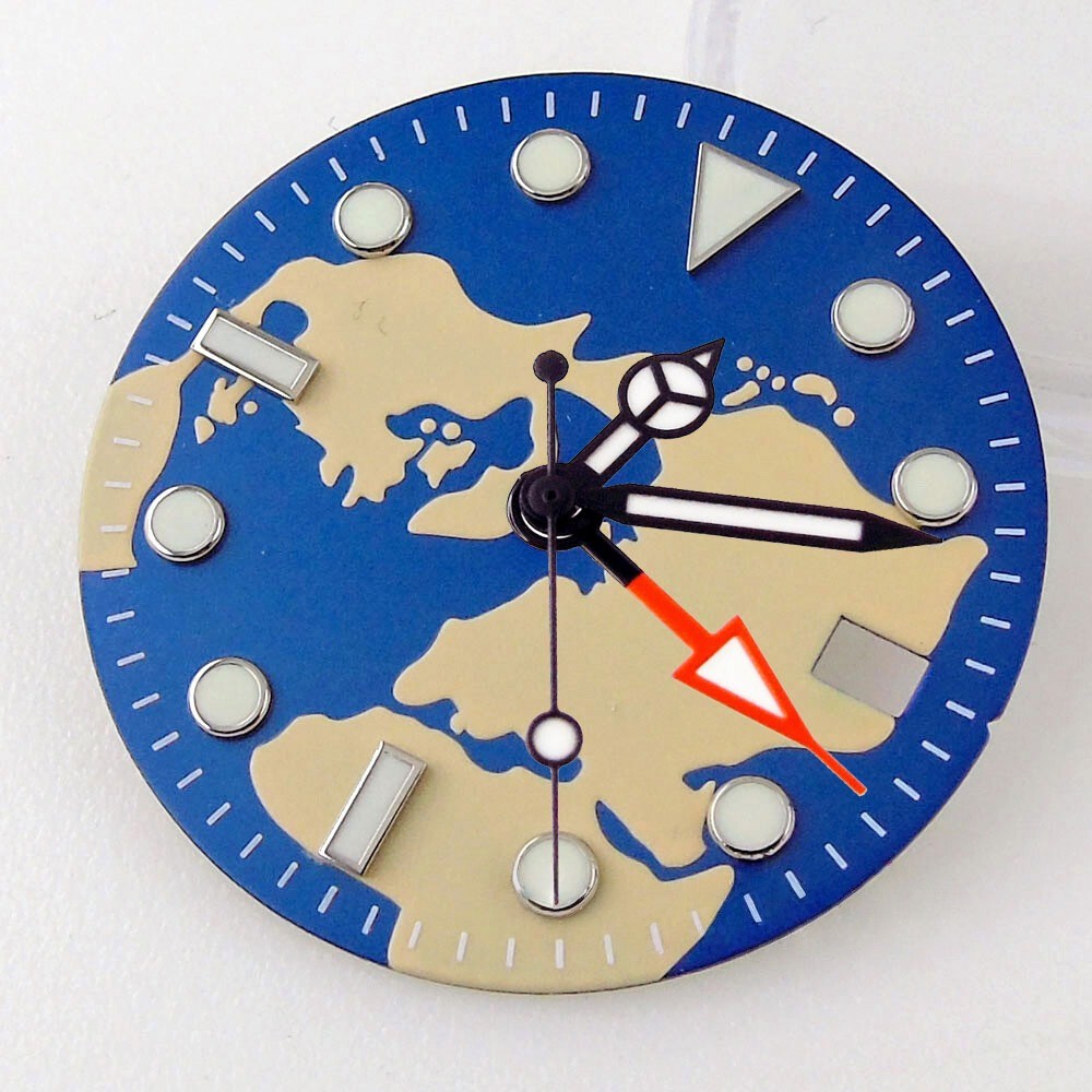 FOR Bliger 29mm Map Pattern Watch Dial Fit NH34 NH35 GMT Auto Movement Date Lume