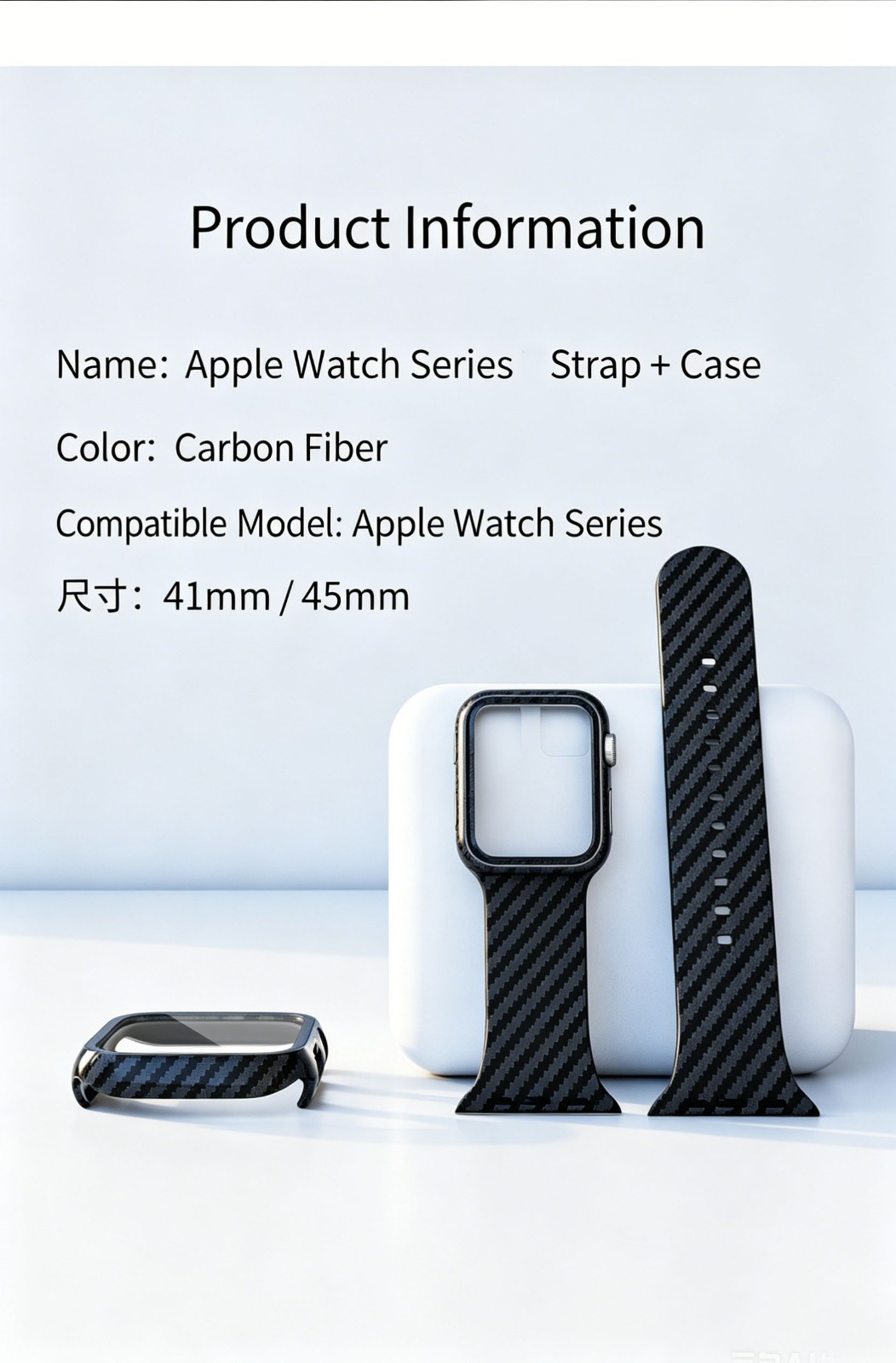 Apple Watch Carbon Silicone Strap Series 1-11 42-49mm Replacement Band