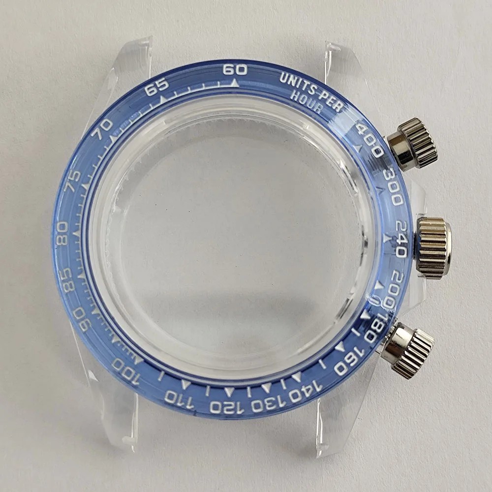 39.3mm Transparent Watch Case Acrylic Case for VK63 Movement Wristwatch Parts