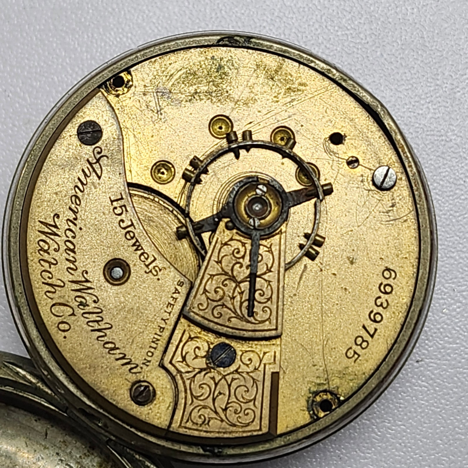 Vintage American Waltham 15J Pocket Watch Movement & Case-Crescent