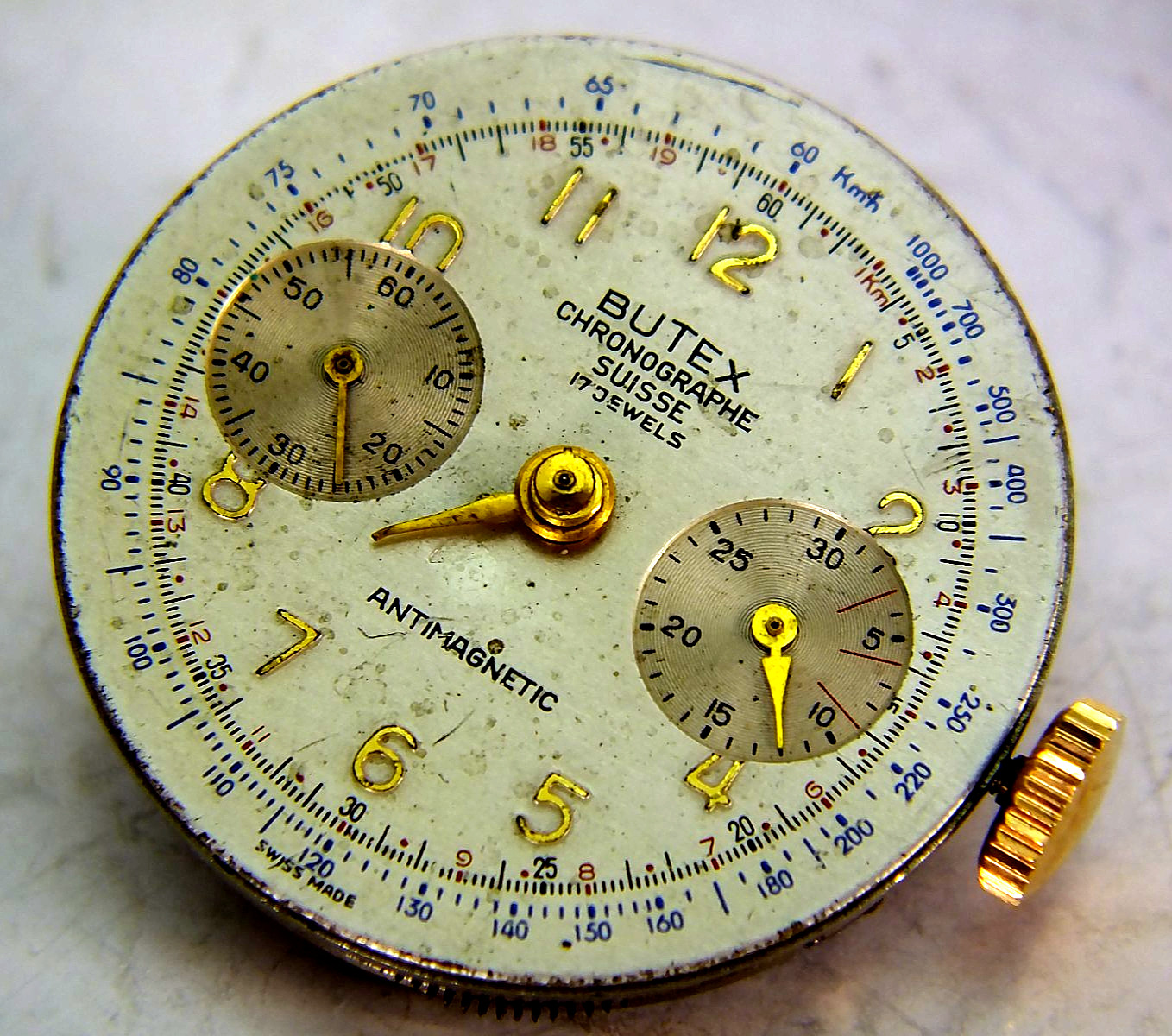 Vintage 17J CHRONOGRAPH *BUTTES/BUTEX* Movement – Landeron 51 for parts/Repair