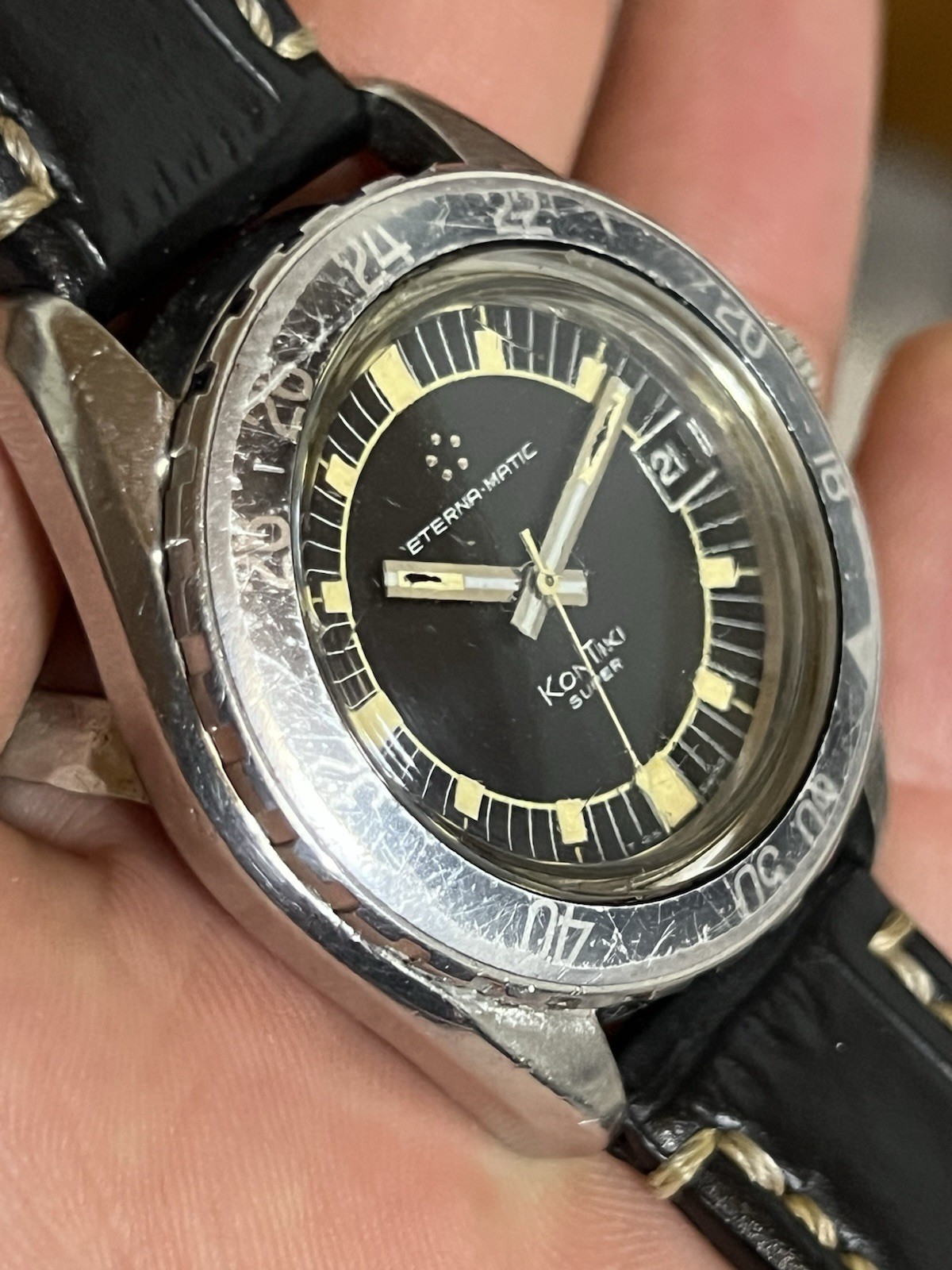 Vintage Eterna Matic Kontiki Super 40 mm Cal.1489K Working Good Read Description