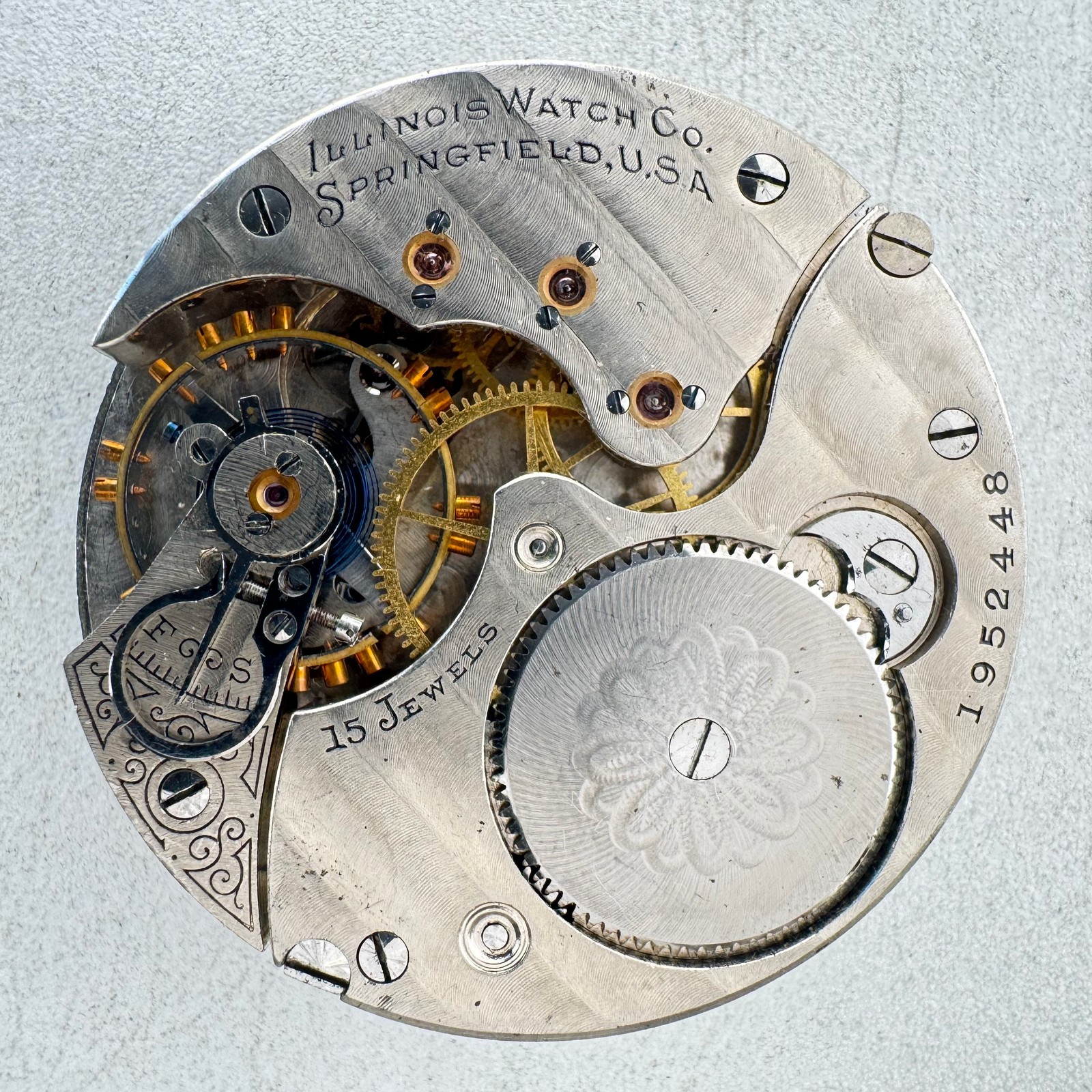 Antique 16s 1907 Illinois Watch Co. 15J Mechanical Pocket Watch Movement 173 USA