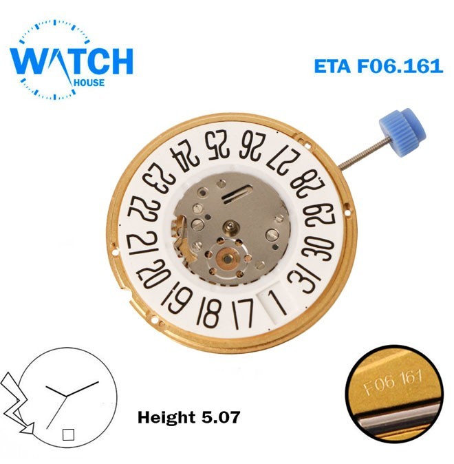 ETA F06.161 Swiss Quartz Movement, 3 Hands, White Date Disk At 6, Height 5.07mm