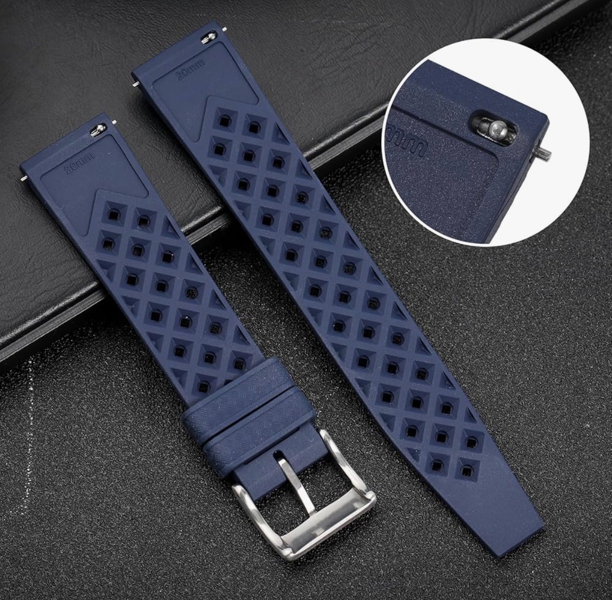 Tropical FKM Rubber Watch Strap with Quick Release 20 mm in Navy Blue