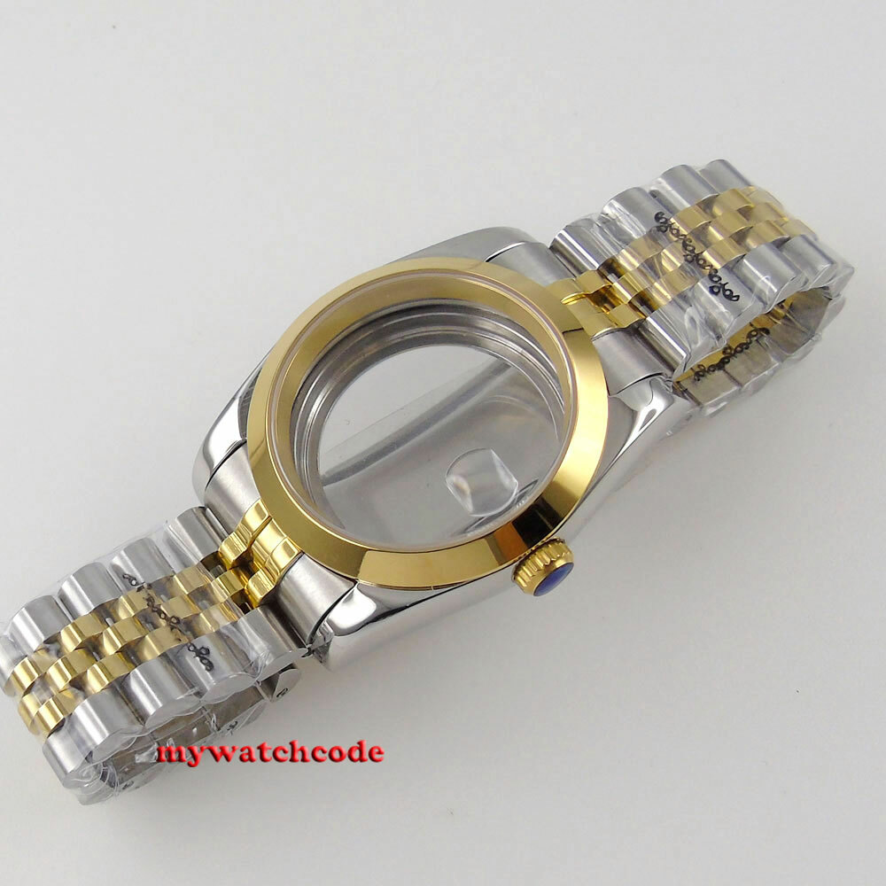 Polish 36mm sapphire glass two tone Watch Case fit NH35 NH36 NH38 jubilee strap