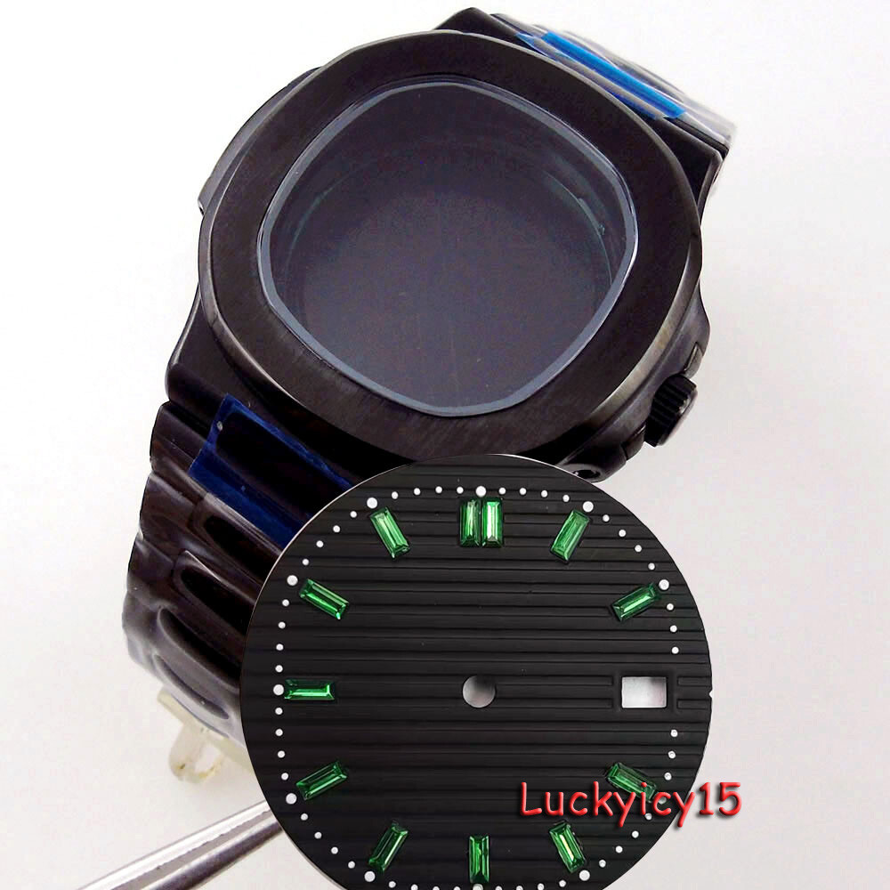 BLIGER 40mm Square Watch Case 29.8MM Green Blue Dial Color Marks Fit NH35A Watch